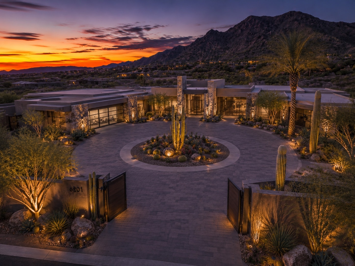 Arizona desert landscape with native plants at sunset